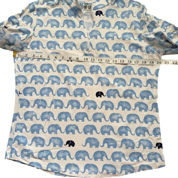 IBKUL Womens Top Long Sleeve Elephant White Blue 1/4 Zip UPF Sun Shirt Size L - Picture 5 of 6